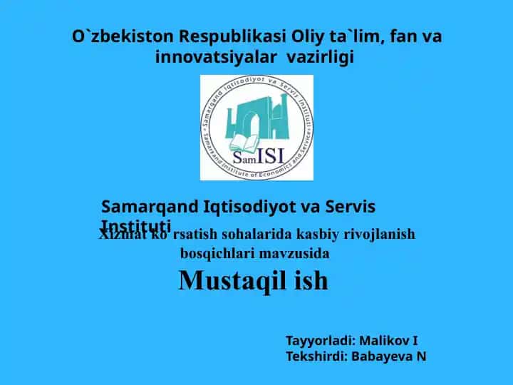 Xizmatko`rsatish sohasidagi kasbiy rivojlanish bosqichlari