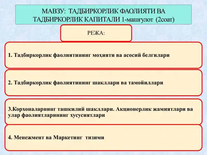 Tadbirkorlik faoliyati va tadbirdorlik kapitali