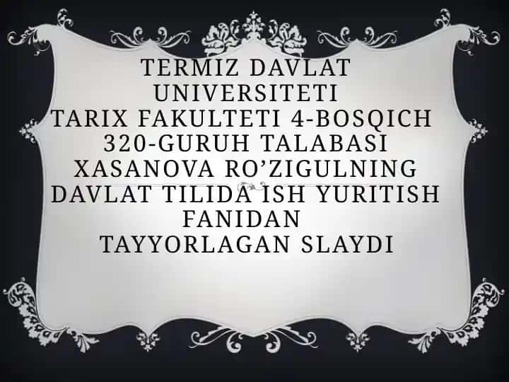 Davlattilida ish yuritish fanidan tayyorlagan slayd