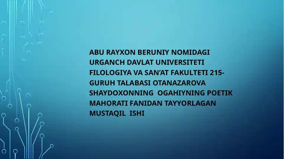 ATOQLI SHOIR, TARIXNAVIS VA TARJIMON - Muhammad Rizo Ogahiyning Poetik Mahorati