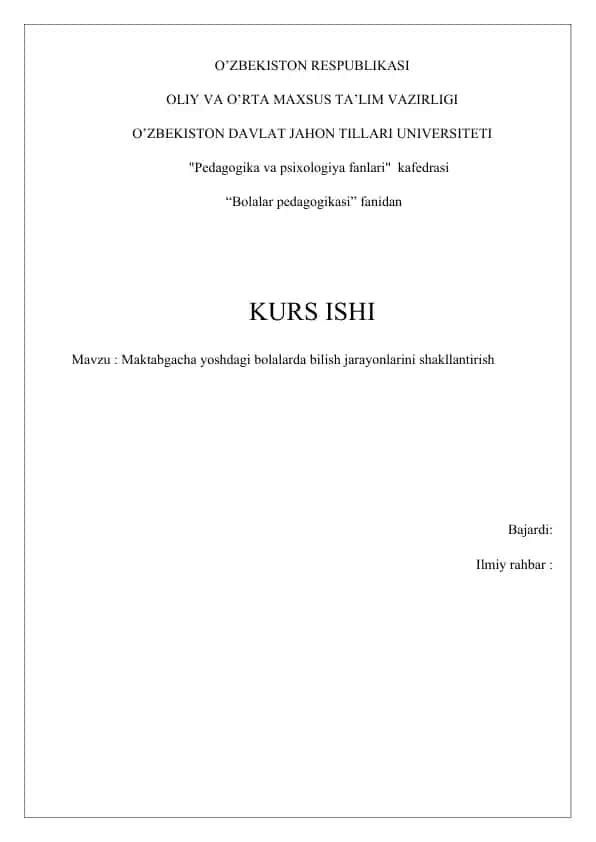 Maktabgacha yoshdagi bolalarda bilish jarayonlarini shakllantirish