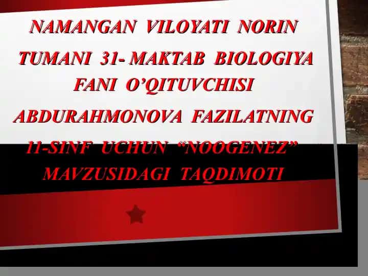 "NOOGENEZ" mavzusidagi taqdimot