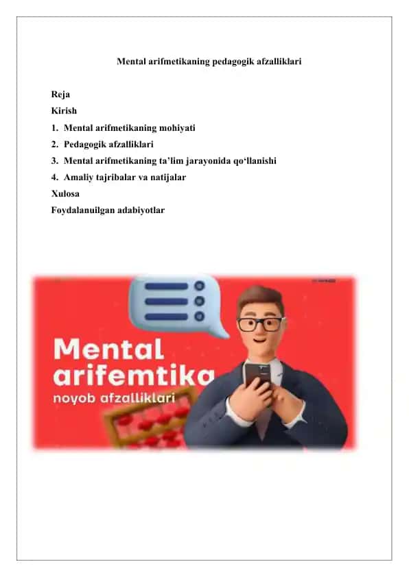 Mental arifmetikaning pedagogik afzalliklari