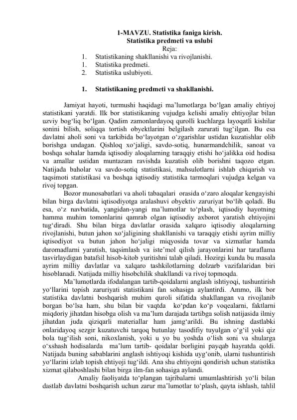 Statistika faniga kirish
