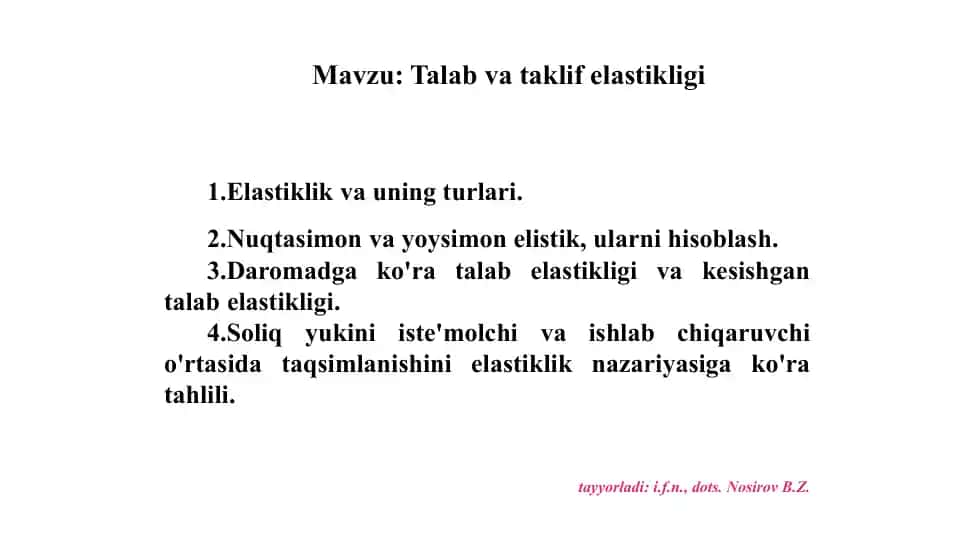 Talab va taklif elastikligi