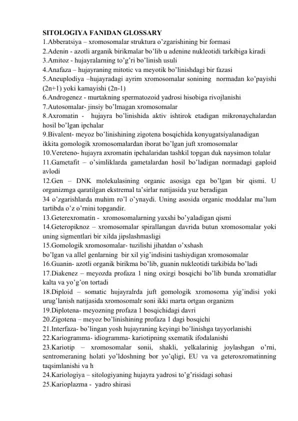 Sitologiya fani glossari