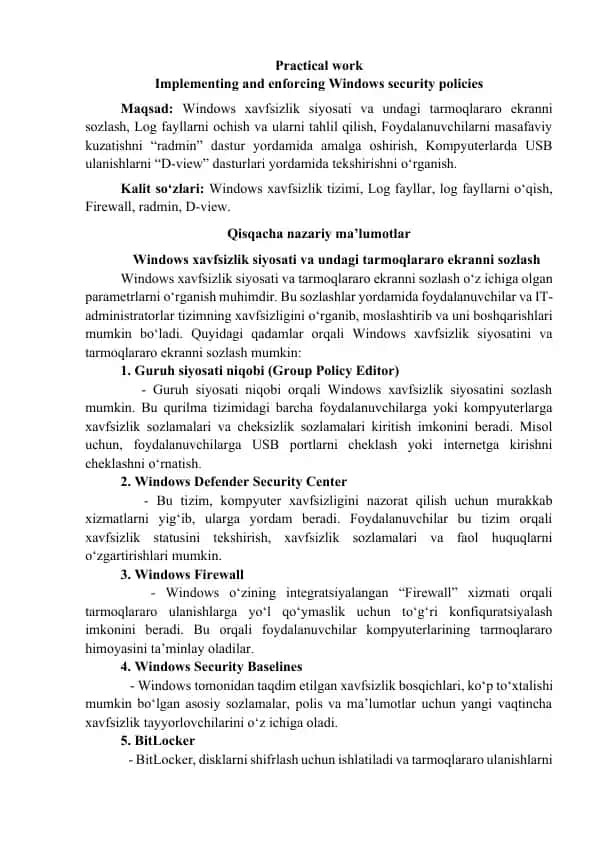 Windows xavfsizlik siyosati va undagi tarmoqlararo ekranni sozlash