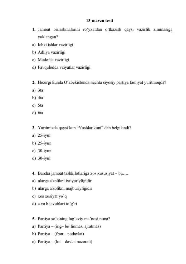 13-mavzu testi