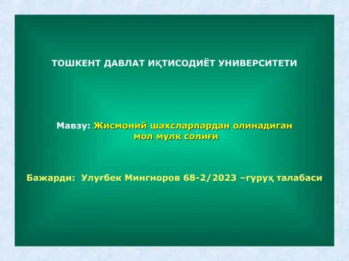 Jismoniy shaxslardan olinadigan mol-mulk solig‘i
