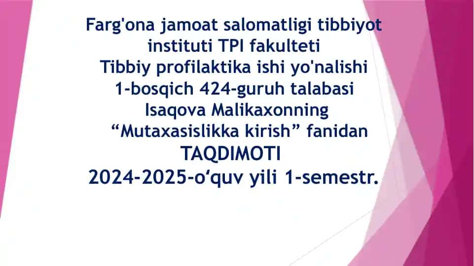 "Gigiyena fanining rivojlanishi: tarix, maqsad va vazifalari"