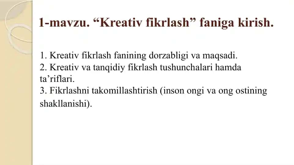 Kreativ fikrlash faniga kirish