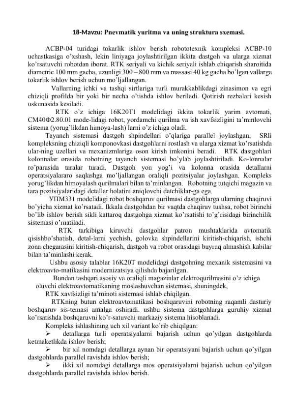 ACBP-04 turidagi tokarlik ishlov berish robototexnik kompleksi