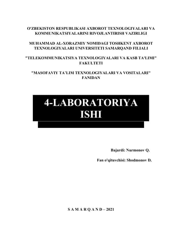 Specialist masofaviy ta’lim platformasini o‘rganish va tahlil qilish laboratoriya mashg‘uloti