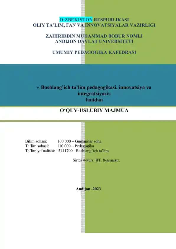 O‘quv-uslubiy majmua "Boshlang’ich ta’lim pedagogikasi, innovatsiya va integratsiyasi"