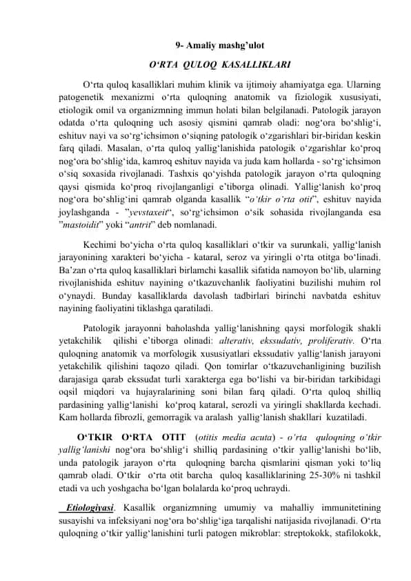 O‘rta Quloq Kasalliklari va Ularning Davolash Usullari