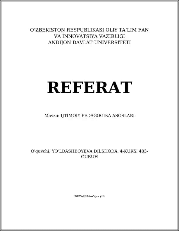 Ijtimoiy Pedagogika Asoslari