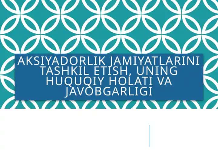 Tadbirkorlik subyektlarini tashkil etish, uning huquqiy holati va javobgarligi