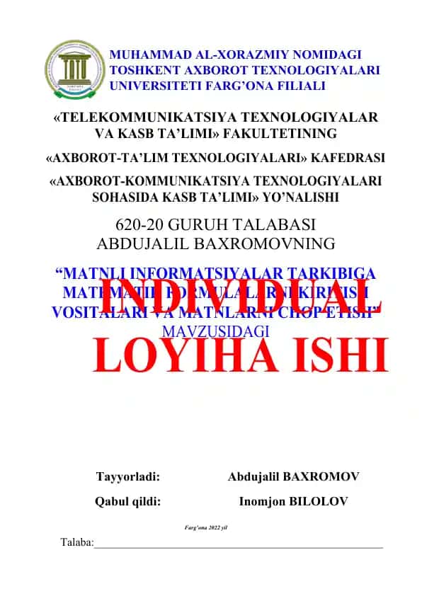 Axborot-kommunikatsiya texnologiyalari soHasida kasb ta’limi
