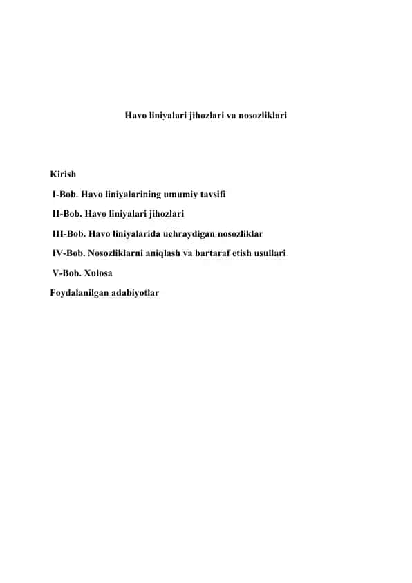 Havo liniyalari jihozlari va nosozliklari