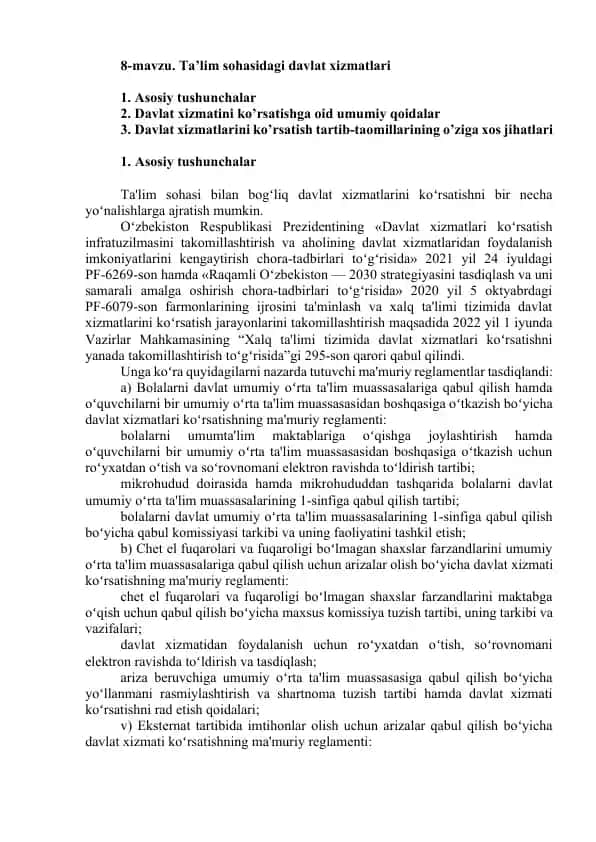 Ta’lim sohasidagi davlat xizmatlari