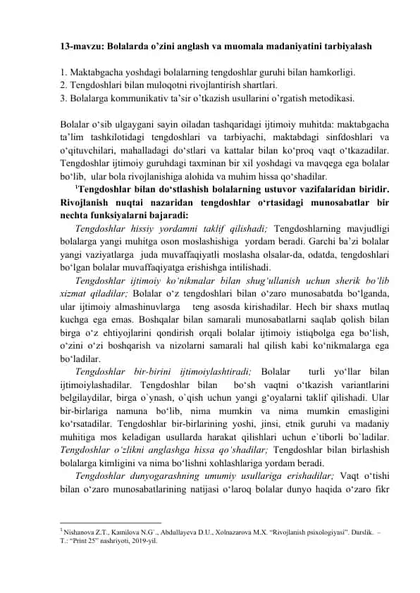 Bolalarda o’zini anglash va muomala madaniyatini tarbiyalash
