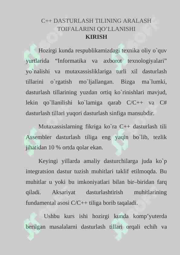 c++ dasturlash tilining aralash tiplari