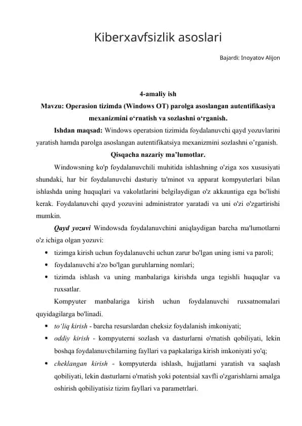 Kiberxavfsizlik asoslari