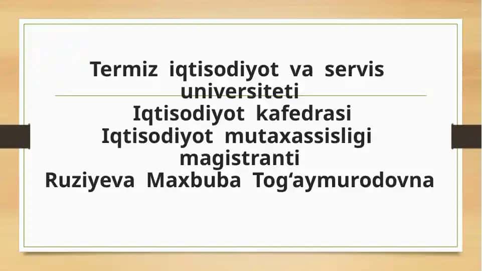 Xususiy korxonalarni tashkillash va databir korlik imkoniyatlari