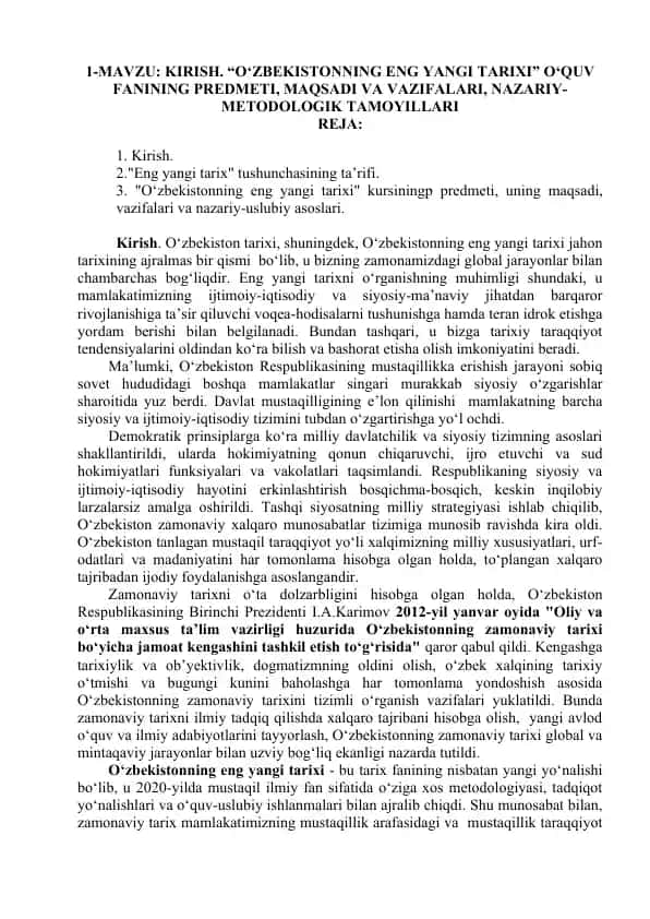 "O‘zbekistonning eng yangi tarixi"