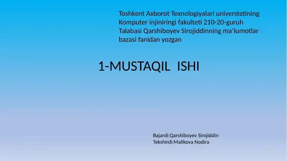 Shahar Ma'lumotlar bazasi