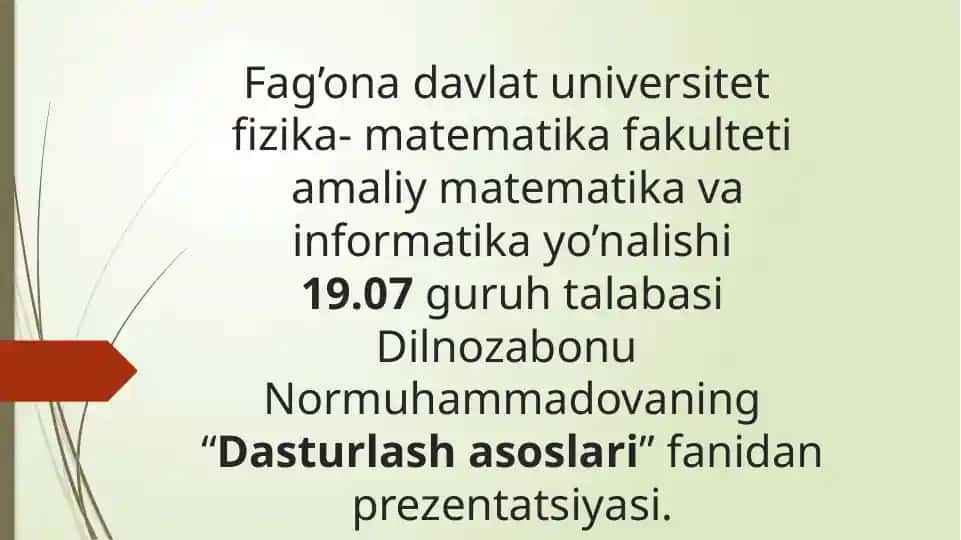 Dasturlashasoslari Prezentatsiyasi
