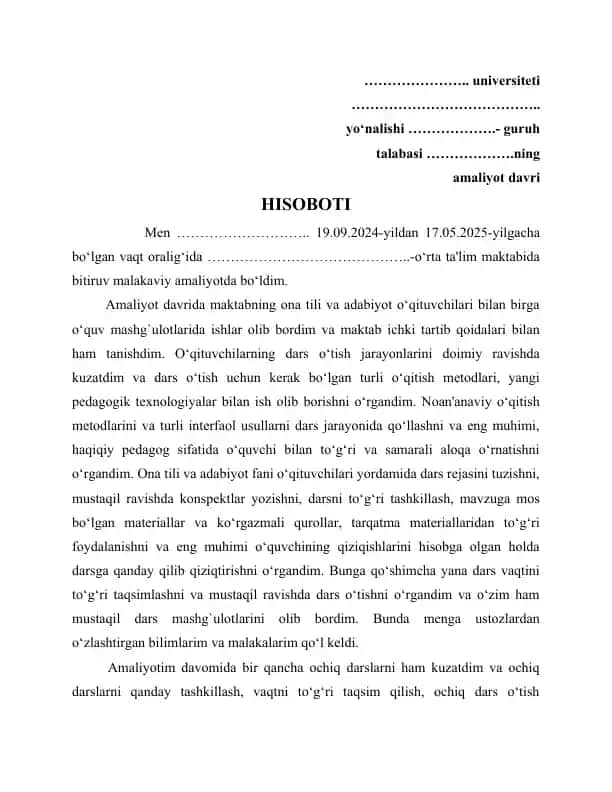 Amaliyot hisoboti