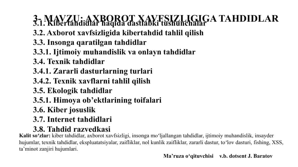 Axborot xavfsizligi va kibertahdidlar