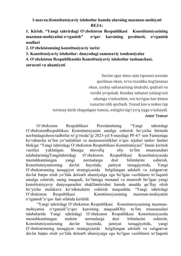 Konstitutsiyaviy islohotlar hamda ularning mazmun-mohiyati