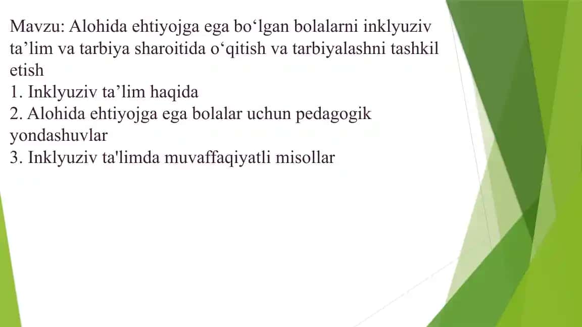 Alohida ehtiyojga ega bo‘lgan bolalarni inklyuziv ta’lim va tarbiya sharoitida o‘qitish va tarbiyalashni tashkil etish