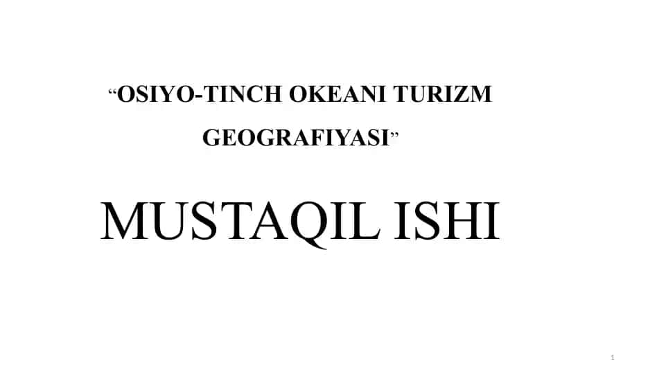 OSIYO-TINCH OKEANI TURIZM GEOGRAFIYASI