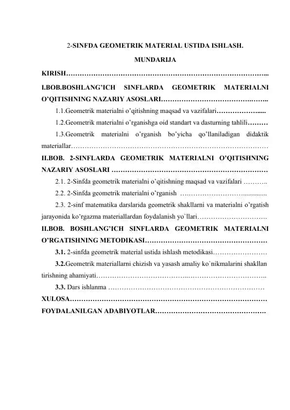 2-sinfda geometrik material ustida ishlash
