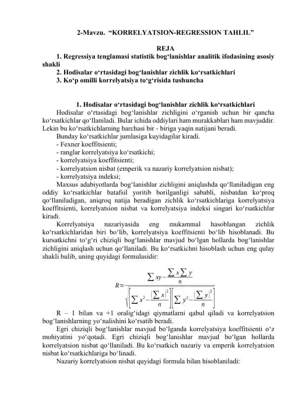 KORRELYATSION-REGRESSION TAHLIL