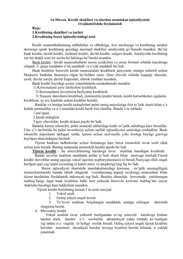 Bank kreditlari
