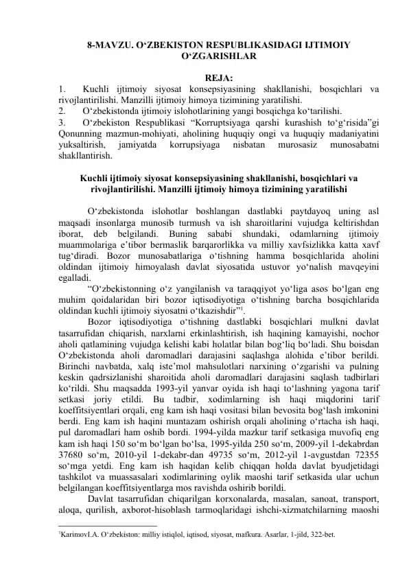 O'zbekistonda ijtimoiy islohotlar