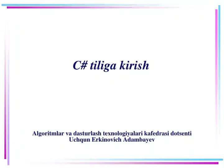 C# tiliga kirish