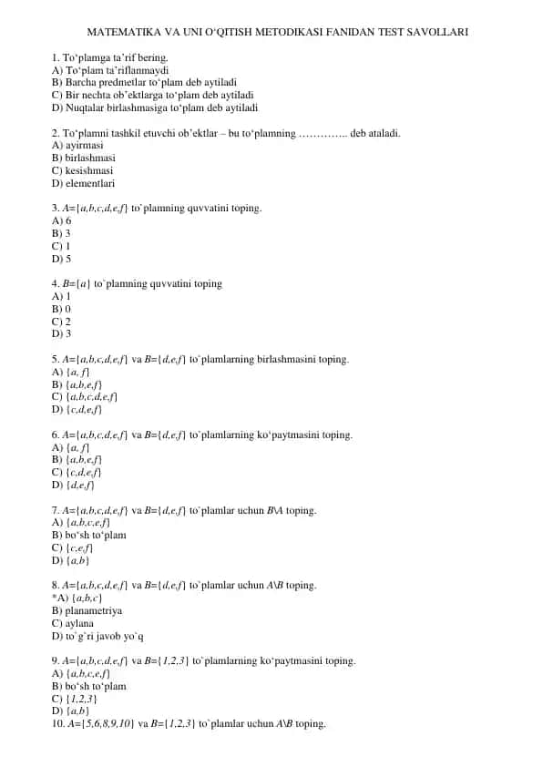 Matematika va uni o‘qitish metodi