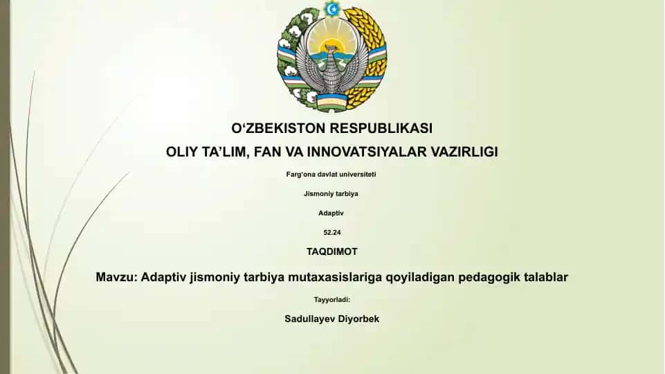 Adaptiv jismoniy tarbiya mutaxasislariga qoyiladigan pedagogik talablar