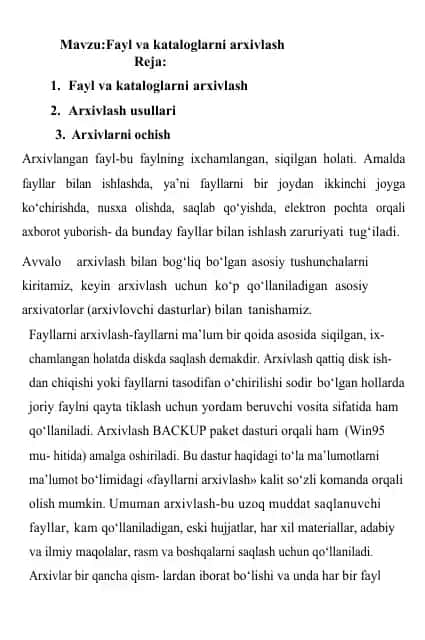 Fayl va kataloglarni arxivlash