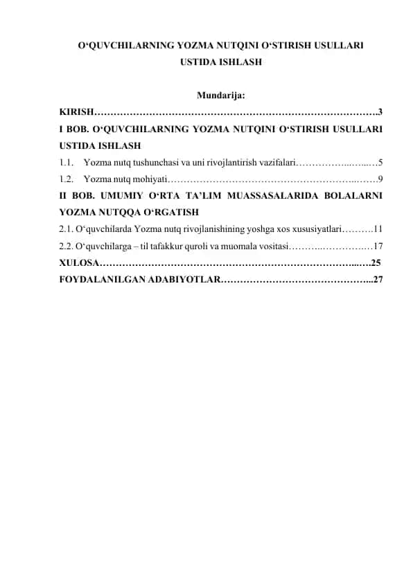 O'quvchilarning Yozma Nutqini O'stirish Usullari Ustida Ishlash
