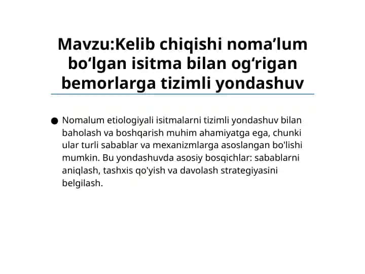 Isitma bilan og‘rigan bemorlarga tizimli yondashuv