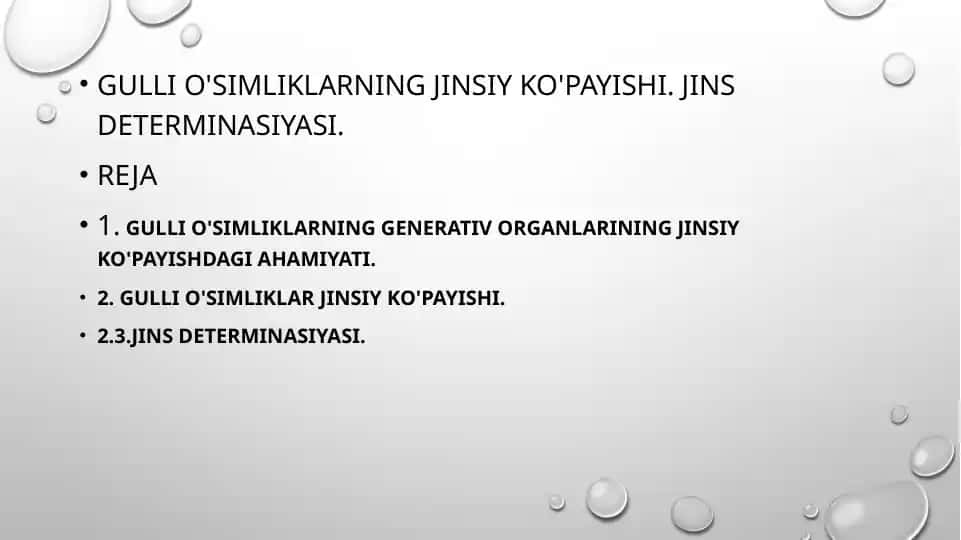 Gulli o'simliklarning jinsiy ko'payishi va jins determinasiyasi