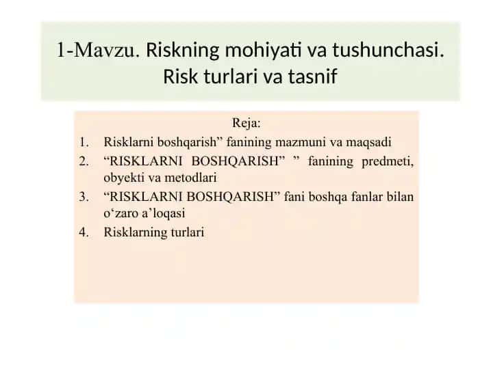Risklarni Boshqarish