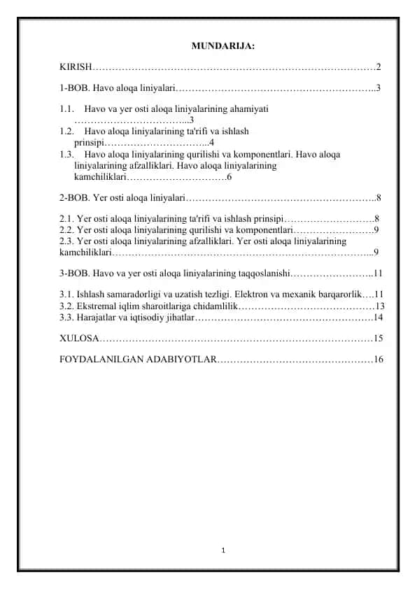 Havo va yer osti aloqa liniyalari