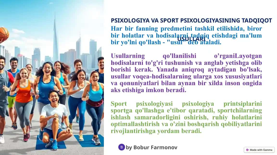 PSIXOLOGIYA VA SPORT PSIXOLOGIYASINING TADQIQOT USULLARI
